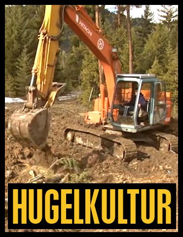 Hugelkulture earthworks movie with excavator